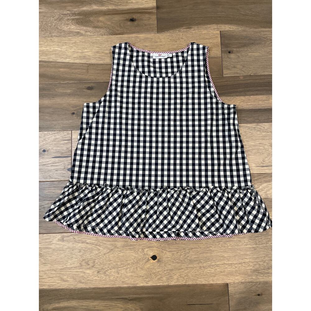 Vineyard Vines Black and White Gingham Peplum Tank Top